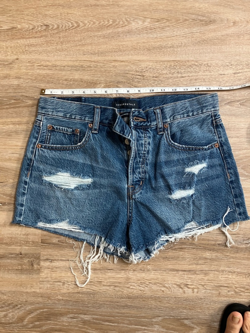 Aeropostale Frayed Distressed Denim Jean Shorts - Blue